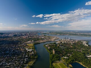 Wall Mural - Aerial landscape view of Saint Lawrence River and the city of Montreal, Canada