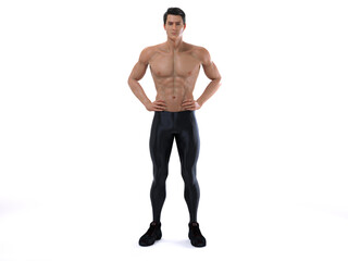 Wall Mural - 3D Render : A portrait of mesomorph man pose standing in the studio