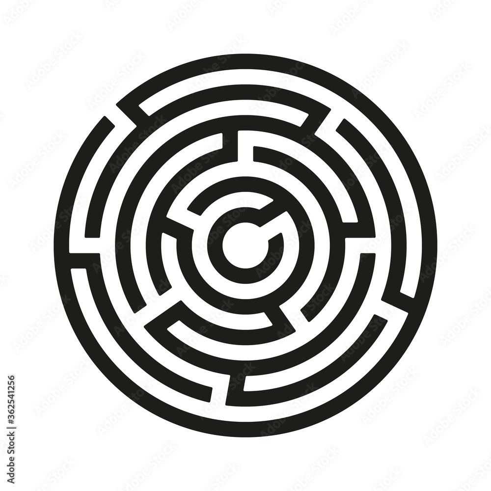Black circle vector maze isolated on white background. Black round ...