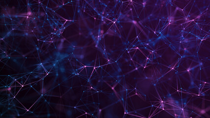Wall Mural - purple background with connecting triangulars, dots and lines. futuristic background. neurons in the