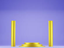 3D Render Golden Yellow Platform Stan On Purple Background