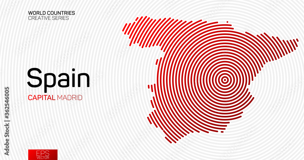 Abstract map of Spain with red circle lines Stock Vector | Adobe Stock