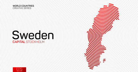 Wall Mural - Abstract map of Sweden with red circle lines