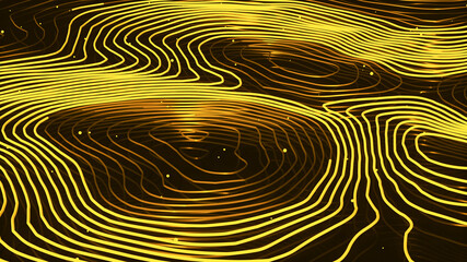 Wall Mural - Abstract background with yellow wavy neon lines