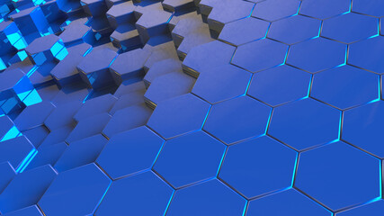 Wall Mural - Abstract geometric blue background with hexagons