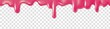 © YummyBuum - Pink dripping slime. Flowing glossy liquid caramel, realistic paint drip, splash of nail polish or dessert glaze, colorful border, vector template isolated on transparent background