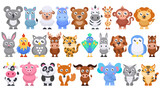 Fototapeta Pokój dzieciecy - Collection of cute cartoon animals. Vector flat illustration.