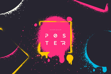 Wall Mural - Abstract vector background with spray paint texture. Graffiti backdrop with blots of paint and place for text in neon colours. Minimalist poster concept. Art banner design. Grunge style.