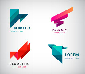 Wall Mural - Vector set abstract origami logos, triangles modern 3d shapes, icon isolated.