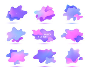 Wall Mural - Vector 3d gradient spots, fluid bubbles isolated. Abstract elements for trendy vibrant color design. Use for logos, tags, labels, background. Fluid blots, wavy drops, flowing elements