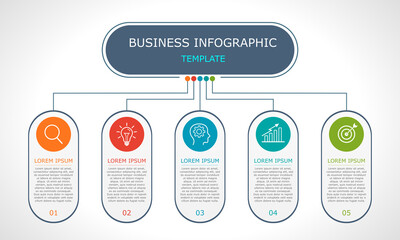 Business infographic Vector with 5 steps. Used for presentation,information,education,connection,marketing, project,strategy,technology,learn,brainstorm,creative,growth,abstract,stairs,idea,text,work.