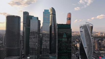 Poster - Moscow City skyline. Moscow International Business Centre at day time with Moskva river. Panoramic view of business center Moscow City. 