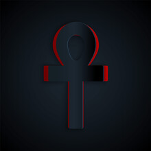 Paper Cut Cross Ankh Icon Isolated On Black Background. Paper Art Style. Vector Illustration.