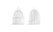 Blank white backpack with zipper and strap mockup, front back