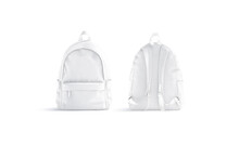 Blank White Backpack With Zipper And Strap Mockup, Front Back