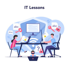 IT education concept. Student write software and create code