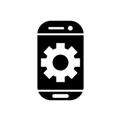 Poster - smartphone with gear wheel icon on screen, silhouette style