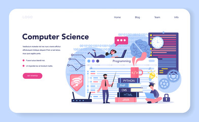 IT education web banner or landing page. Student write software