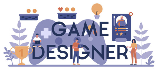 Game development typographic header concept. Creative process