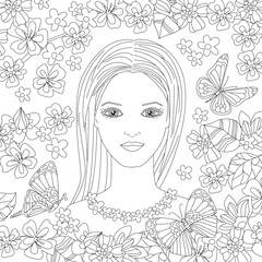 Wall Mural - beautiful young woman with long hair in blossom garden for your