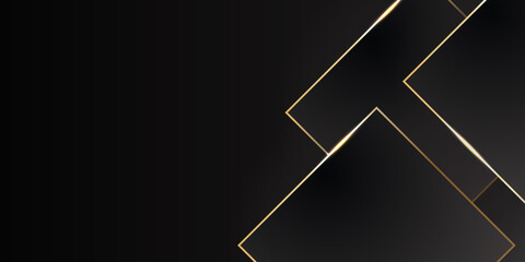 Black grunge corporate abstract background with golden lines. Vector banner design. Black and gold abstract background