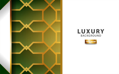 luxury abstract premium green and white vector background banner with gold line .Overlap layers with paper effect. Realistic light effect on geometric textured pattern.