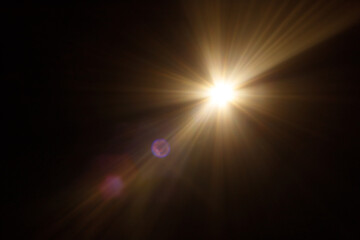 Aufkleber - Easy to add lens flare effects for overlay designs or screen blending mode to make high-quality images. Abstract sun burst, digital flare, iridescent glare over black background.