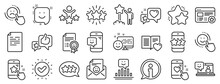 Set Of User Opinion, Customer Service And Star Rating Icons. Feedback Line Icons. Testimonial, Positive Negative Emotion, Customer Satisfaction. Social Media Feedback, Star Rating Technology. Vector