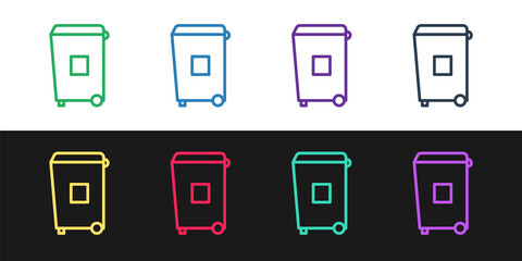 Sticker - Set line Trash can icon isolated on black and white background. Garbage bin sign. Recycle basket icon. Office trash icon. Vector Illustration.