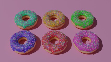 Donuts - 6 Variety Donuts with Pink Background FullHD