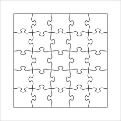 Wall Mural - Set of twenty five puzzle pieces. Puzzle with different types of details and the ability to move each part. Black and white vector illustration