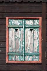 Wooden Window with two hearts