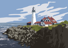 Portland Head Light, A Historic Lighthouse Located On The Maine Coast In The United States