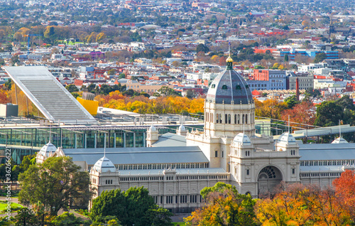 High Angle View Of The Historical Royal Exhibition Building During Autumn