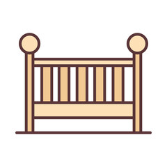 Sticker - baby little wooden crib, welcome invitation template line and fill design icon