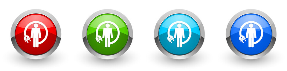 Aufkleber - Android charging wire silver metallic glossy icons, humanoid robot concept set of modern design buttons for web, internet and mobile applications in four colors options isolated on white background