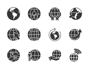 Poster - earth planet and global spheres icon set, silhouette style