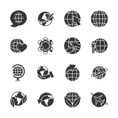 Poster - arrows and global spheres icon set, silhouette style