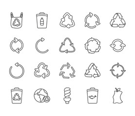 Poster - light bulb and recycle icon set, line style