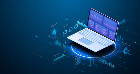 Leinwandbilder - Modern flat design isometric concept of Data Analysis for website and mobile website. Data analytics for company marketing solutions or financial performance. Budget accounting or statistics concept.