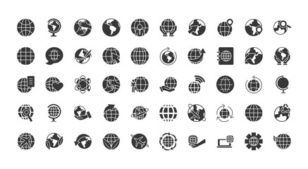 Poster - global spheres icon set, silhouette style