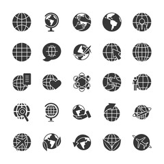 Poster - leaves and global spheres icon set, silhouette style