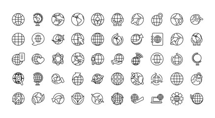 Poster - global spheres icon set, line style