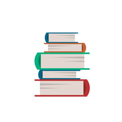 Stack of books isolated on white. Pile of colorful books. Flat cartoon style vector illustration