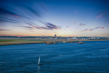 Sailboat by Logan Airport in Boston