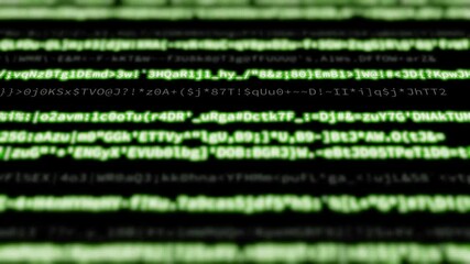 Video Background 2562: Scrolling screen display with numbers, text and computer code (Loop).