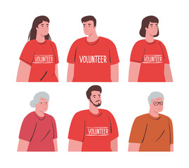 Canvas Print - volunteers people with old couple, charity and social care donation concept vector illustration design