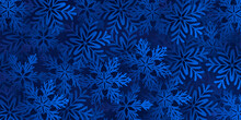 Dark Blue Background With Large Blue Snowflakes. Vector