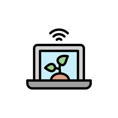 Sticker - Laptop, website, products icon. Simple color with outline vector elements of automated farming icons for ui and ux, website or mobile application