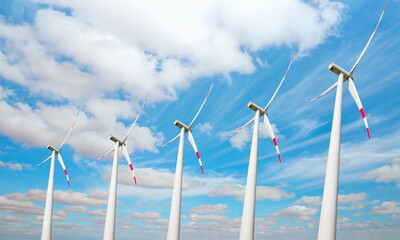 Wind turbines generating electricity with amazing cloudy sky